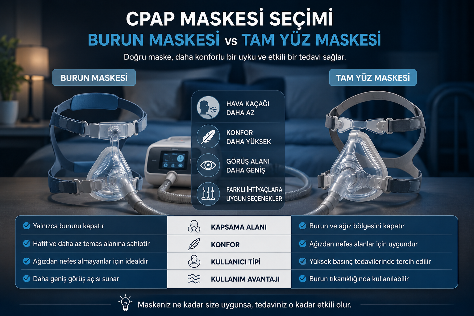 CPAP Maskesi Nasıl Seçilir? Burun Maskesi ve Tam Yüz Maskesi Karşılaştırması